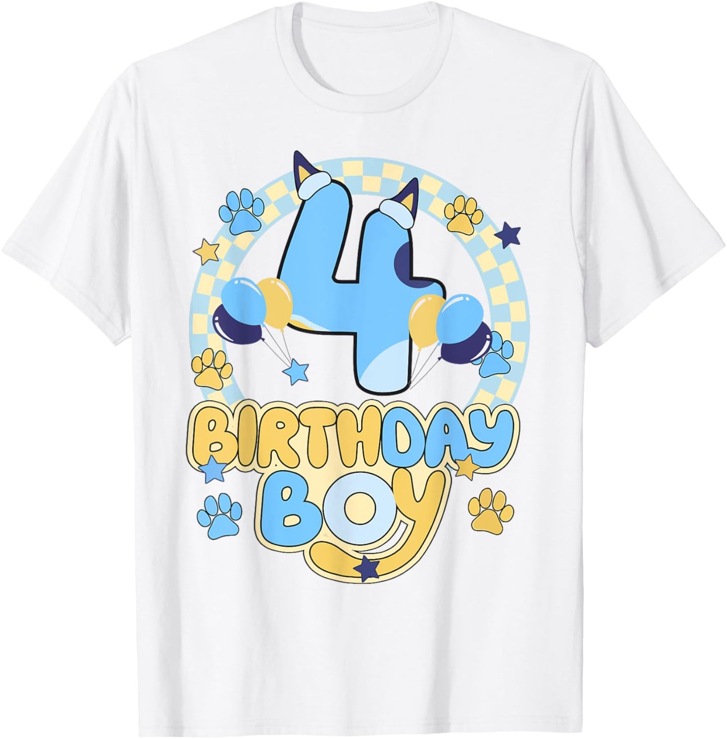 Kid 4th Birthday Boy Blue Theme Family Matching Decoration T-Shirt