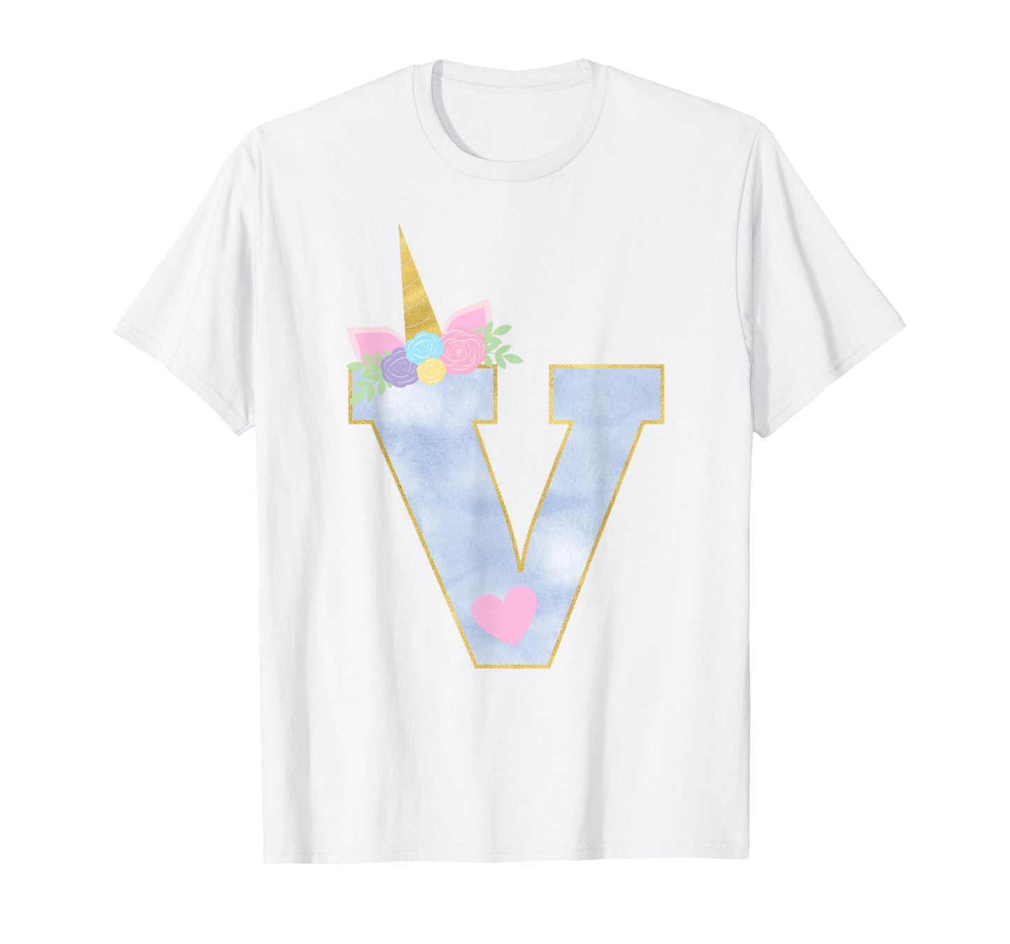 Initial Letter V Unicorn Monogram for Girls Unicorn Birthday T-Shirt