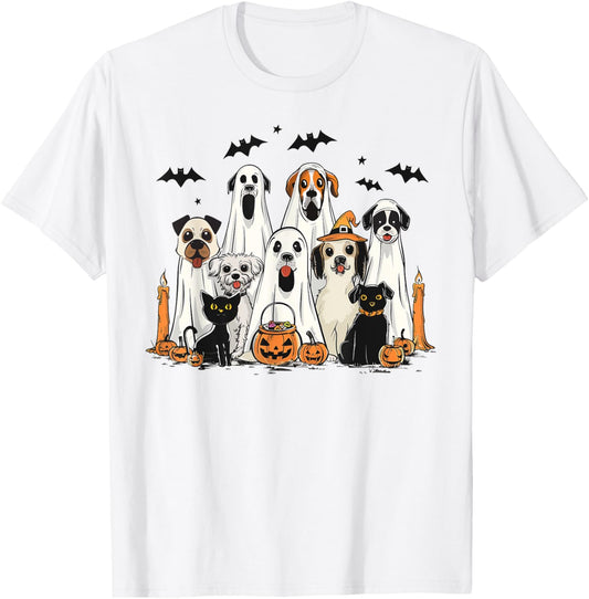 Dog Ghost Cute Dog Dressed As Ghost Funny Halloween Dog T-Shirt