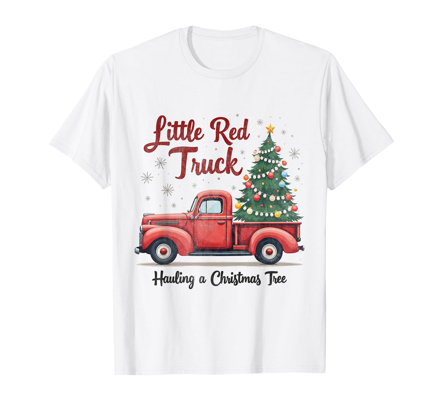 Little Red Truck Hauling a Christmas Tree Family Matching T-Shirt