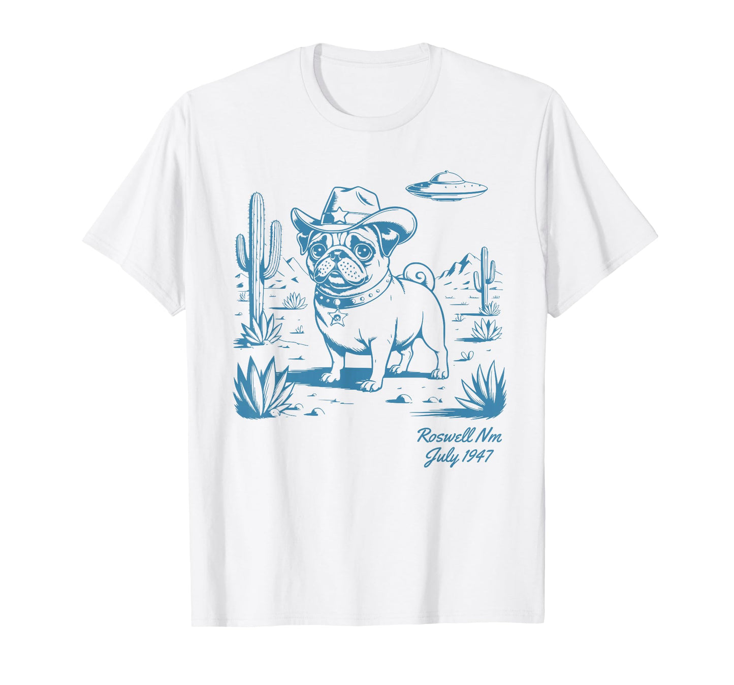 Pug Dog Cowboy Cowgirl UFO Vintage Western Country Dog Mom T-Shirt