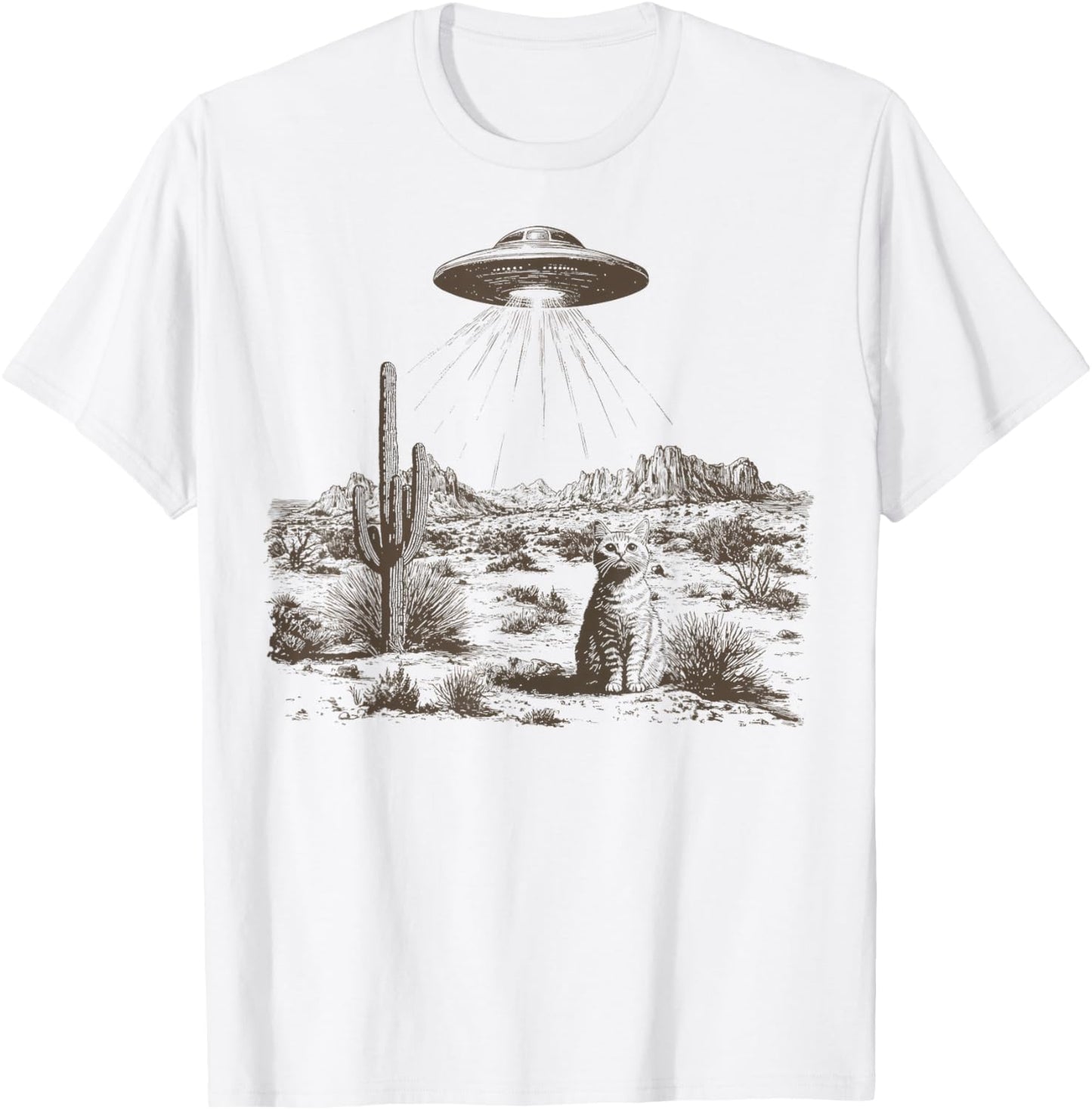 Vintage Western UFO Alien Rodeo Cowboy Cat Wild West Kitten T-Shirt