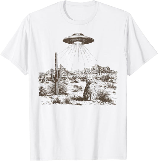 Vintage Western UFO Alien Rodeo Cowboy Cat Wild West Kitten T-Shirt