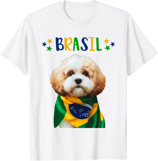 Cavachon dog Brasil brazilian Patriotic - cute puppy flag T-Shirt