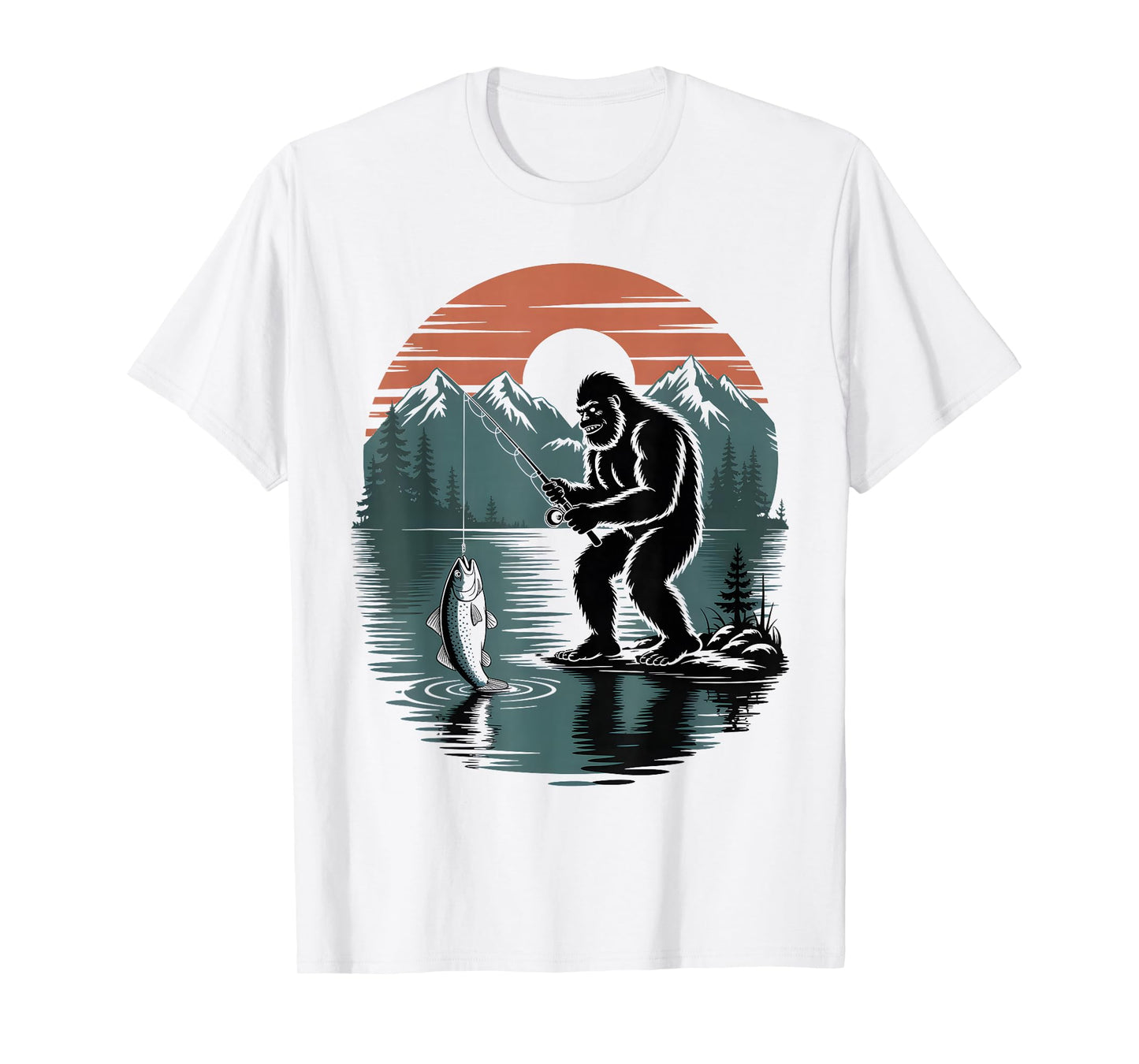 Funny Bigfoot Fishing Sasquatch Fisherman Outdoor Men Boys T-Shirt