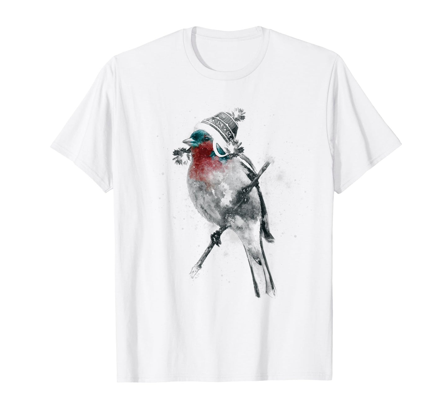 Cute Lovely Sparrow Bird Wearing Beanie Winter Hat T-Shirt