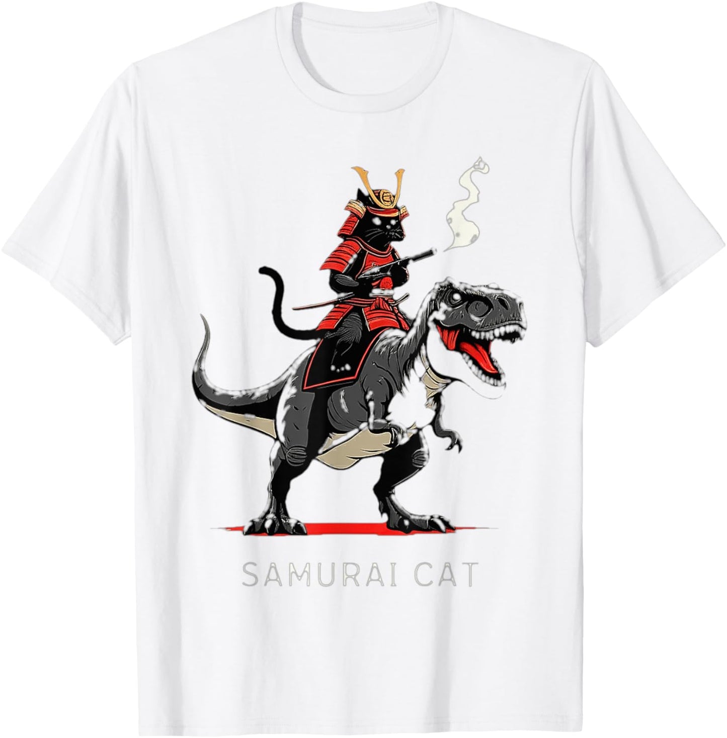 retro calligraphy cat dinosaur volcanic eruption art print T-Shirt