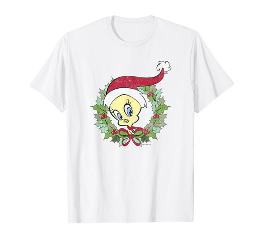 Looney Tunes Tweety Bird Christmas Wreath Santa Hat T-Shirt