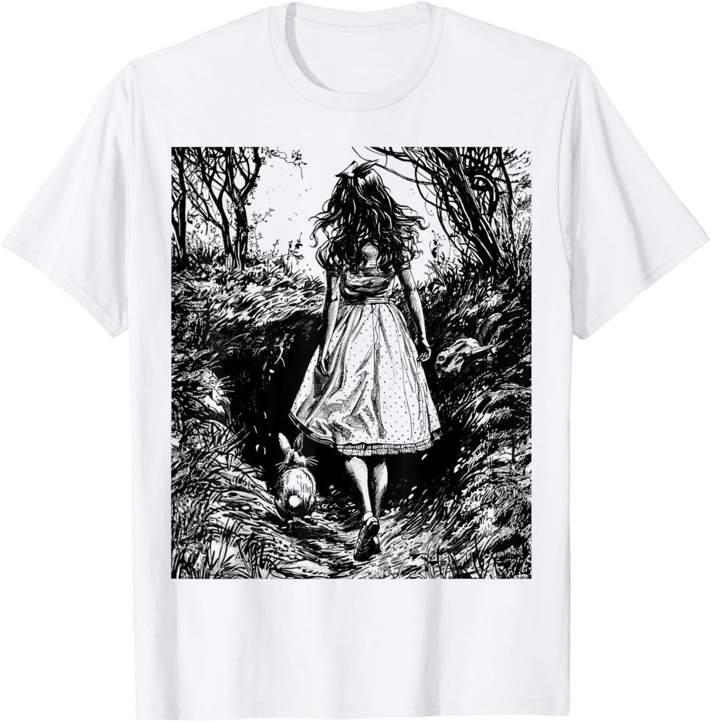 Alice in Wonderland - Down the Rabbit Hole Fantasy Vintage T-Shirt