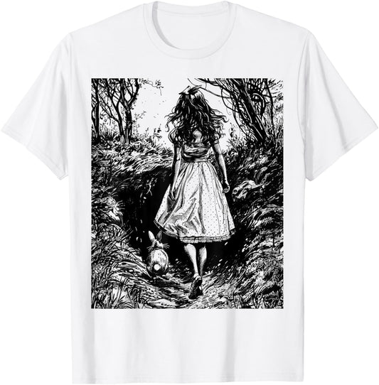 Alice in Wonderland - Down the Rabbit Hole Fantasy Vintage T-Shirt