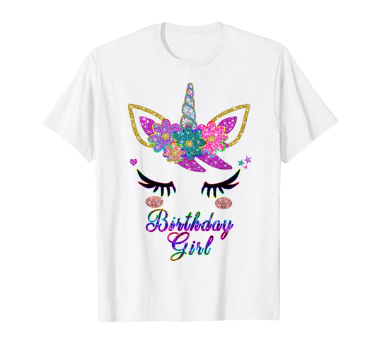 Rainbow Unicorn Birthday T-Shirt, Birthday Girl Outfit T-Shirt