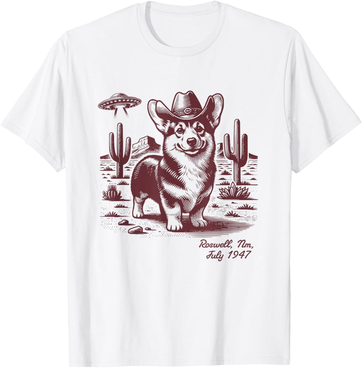 Retro 90s Cowgirl Western Cowboy Corgi Ufo Alien T-Shirt