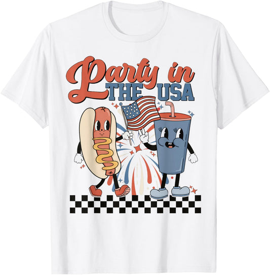 Party In The USA Hot Dog 4th Of July Patriotic Men Women Kid T-Shirt