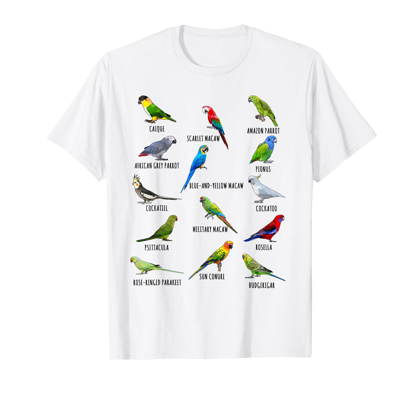 Different Parrot Species Biology Types Bird Identification T-Shirt