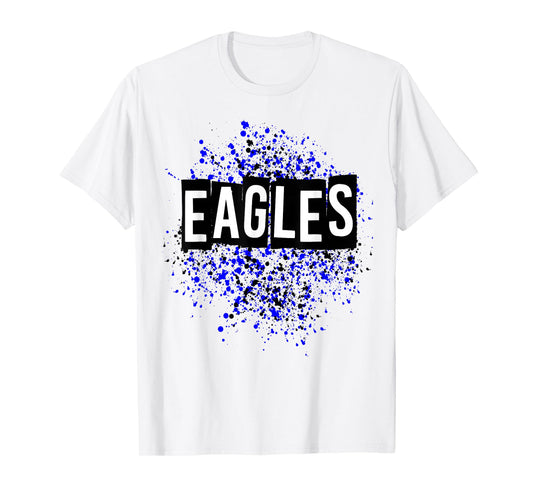Splatter Dots Eagles School Spirit Blue Black T-Shirt