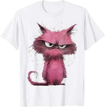 Funny Pink - Cat Angry Grumpy Cute Pet Cat lover T-Shirt for Men Women Girls Kids