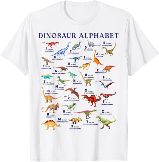 Types Of Dinosaurs Alphabet ABC for A-Z Dino Identification T-Shirt