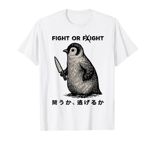 Funny Fight Or Flight Meme Penguin With Knife T-Shirt