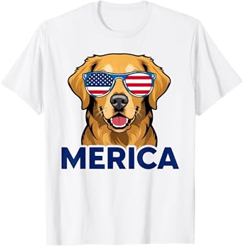Golden Retriever 4th of July Dog Mom Golden Mama Merica Dog T-Shirt for Men Women Kids