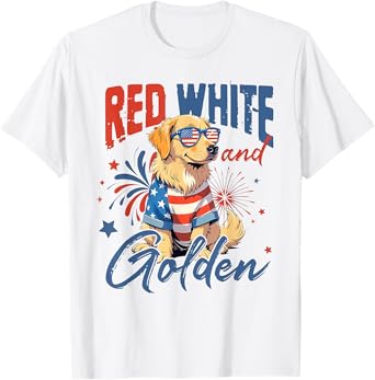 American Flag Golden Retriever USA Retro 4th Of July T-Shirt