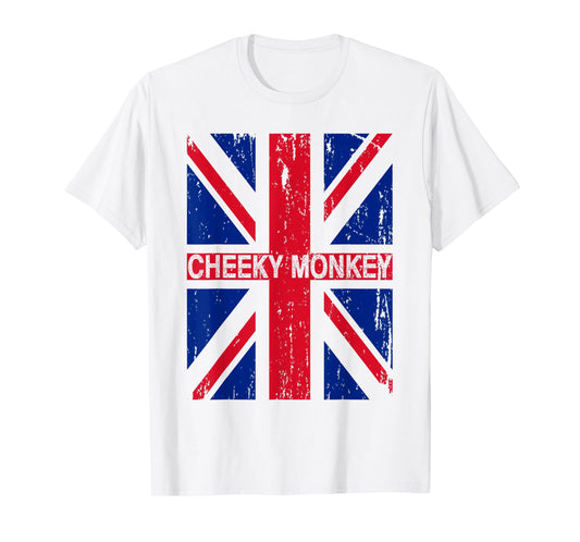 Cheeky Monkey Union Jack Great Britain Flag British Slang T-Shirt