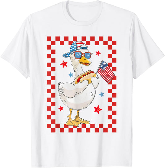 Boy 4th Goose Independence Funny Hotdog Retro Sunset Women T-Shirt