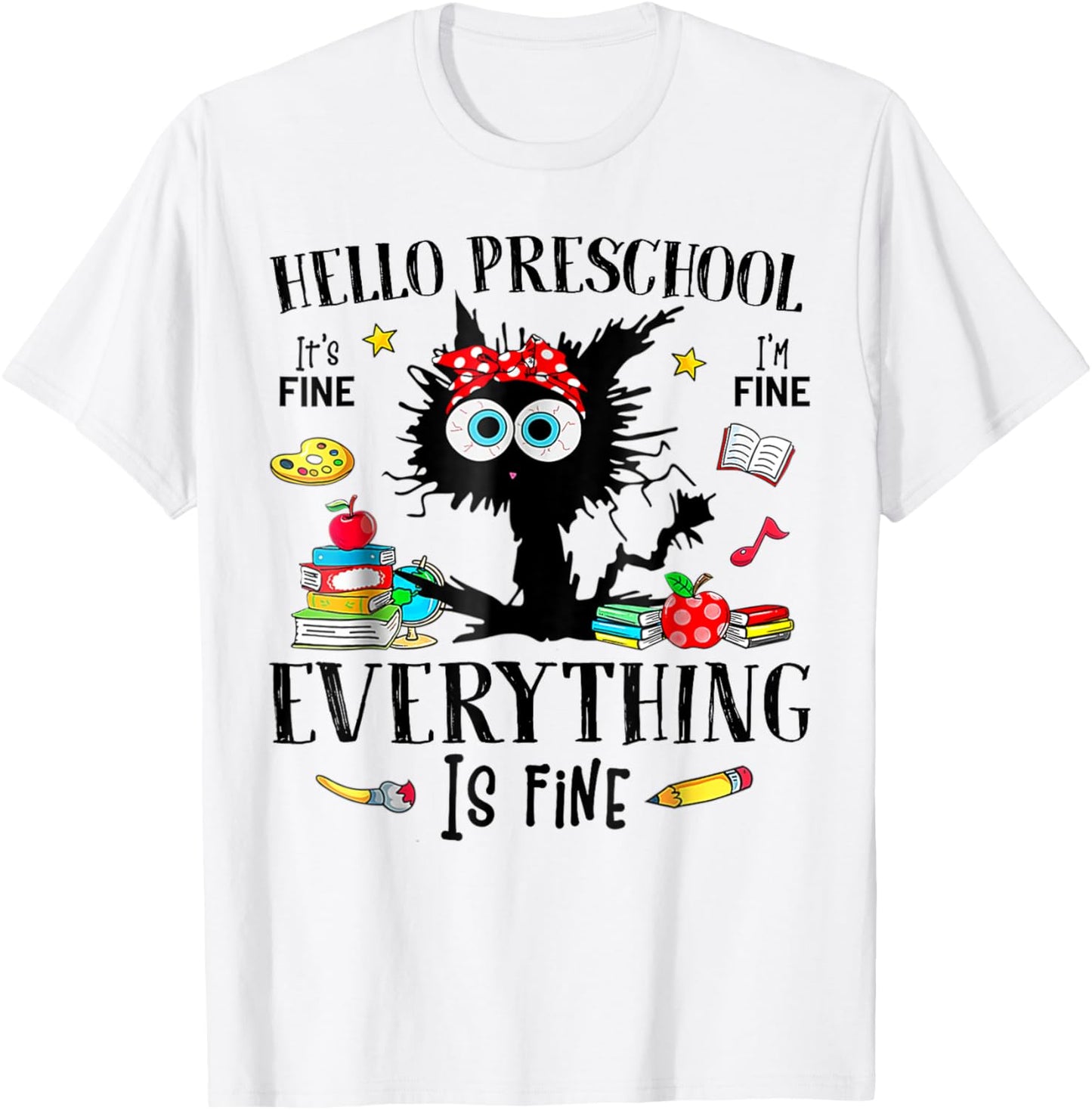 Hello preschool Back To School Teacher & Kids Funny Cat T-Shirt
