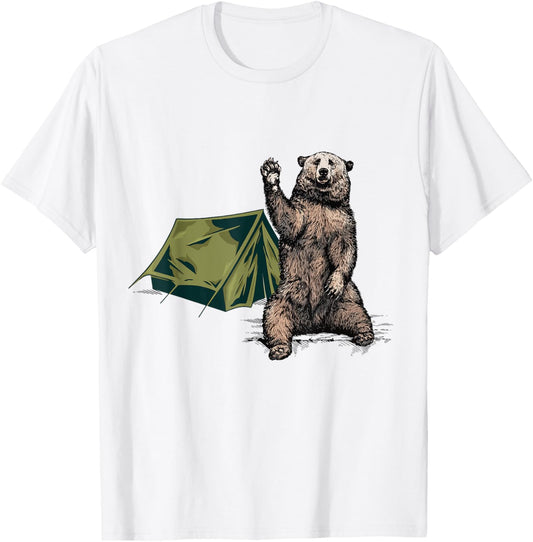 Funny Bear Waving Hiking Camping Bear Hiking T-Shirt