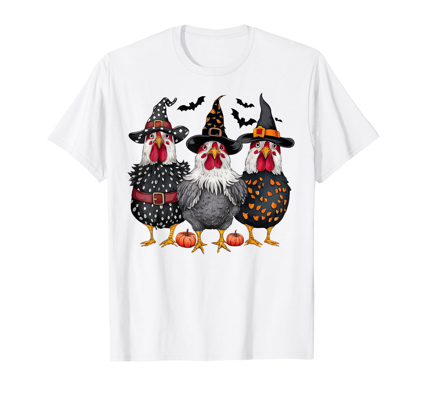 Retro Chicken Witch Hat Pumpkin Funny Halloween Women T-Shirt