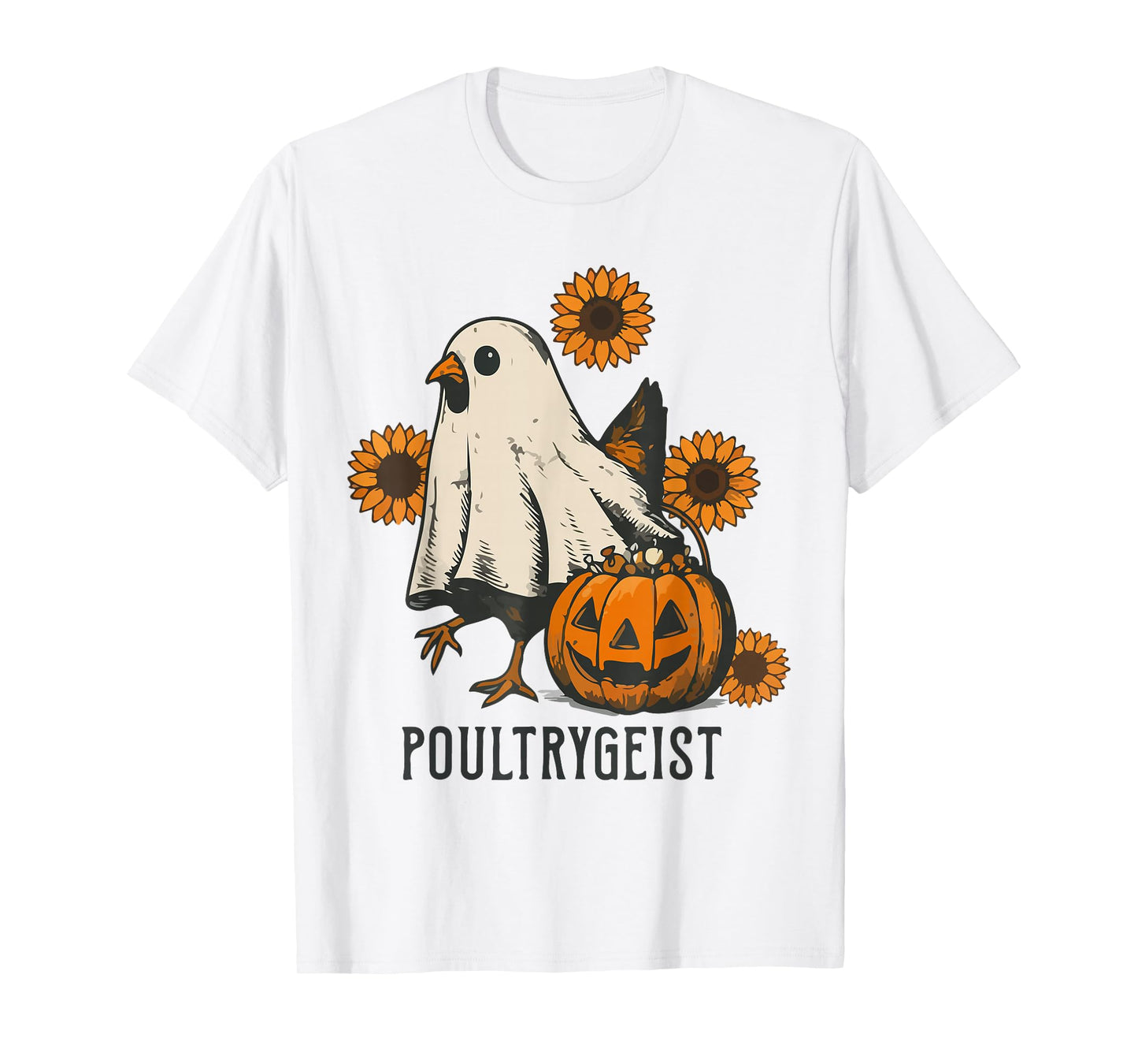 Poultrygeist Sunflower Chicken Ghost Halloween Spooky Season T-Shirt
