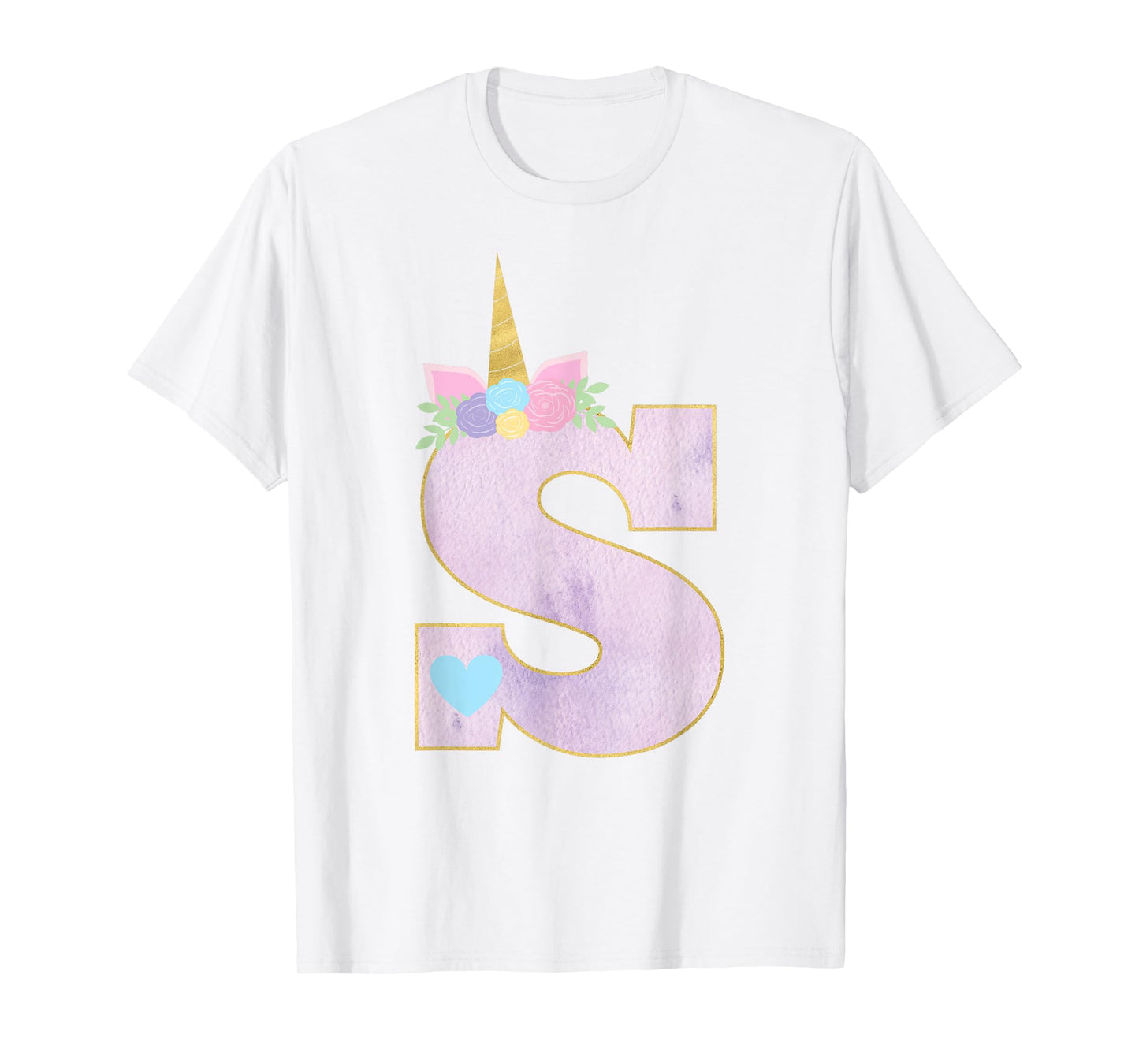 Girls Unicorn with Letter S Initial Monogram for Birthday T-Shirt