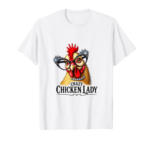 Funny Crazy Chicken Lady Wearing Glasses T-Shirt