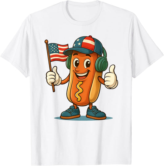 4th of July Hotdog Patriotic USA Flag Fourth of July HOT DOG T-Shirt