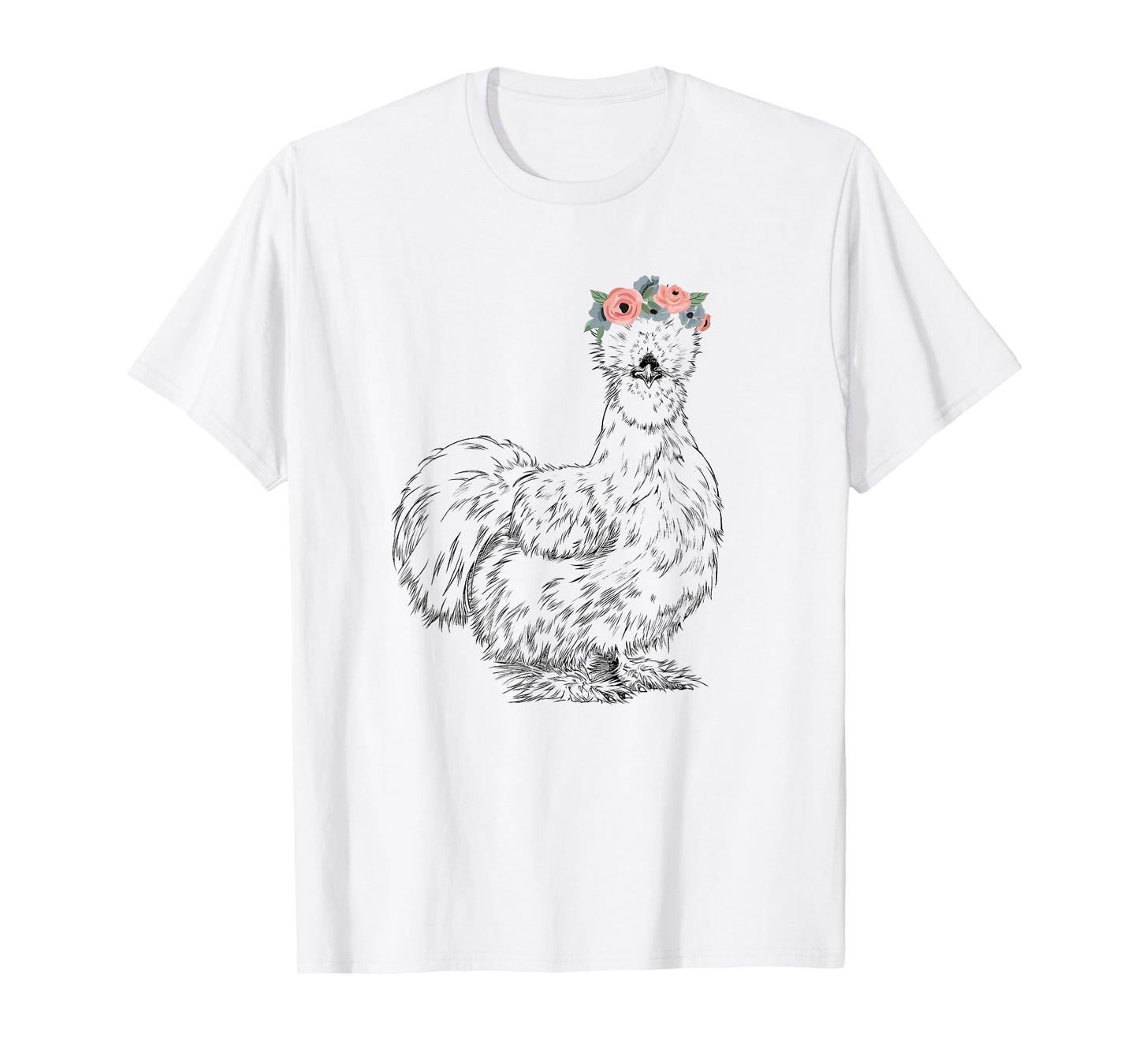 Silkie Chicken with Floral Headband Farm Animal T-Shirt