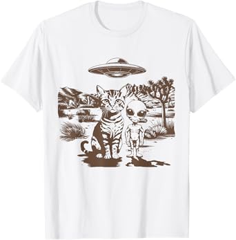 UFO Cat Western Alien Vintage 90s Wild West Funny Cowboy Cat T-Shirt