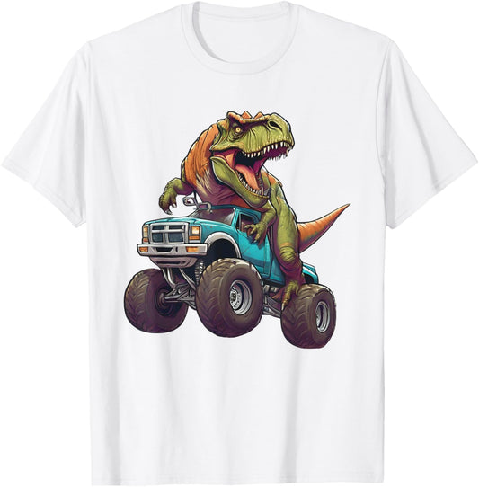 Dino Trex Dinosaur Driving Monster Truck Gift Men Women Kids T-Shirt