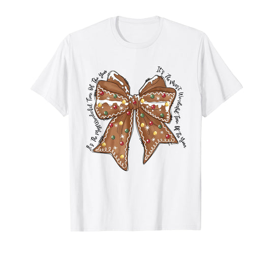 Funny Christmas Outfit for Men Women Kids Christmas Gingerbread Coquette Bow Xmas T-Shirt