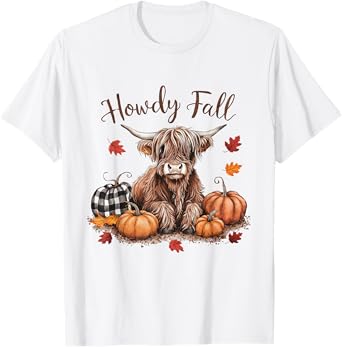 Howdy Fall Highland Cow Happy Thanksgiving Autumn Vibes Fall T-Shirt