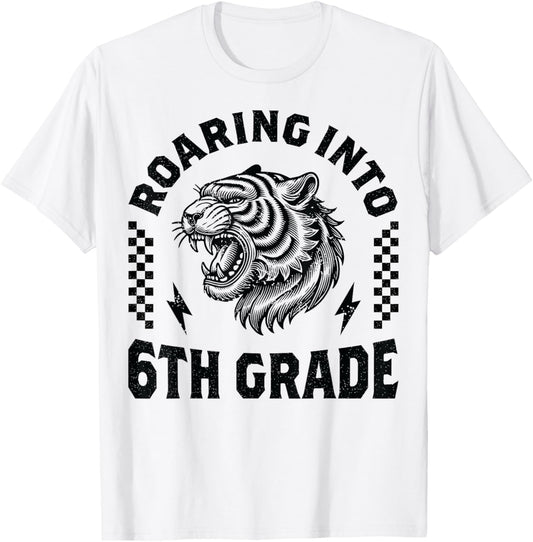 Roaring Into 6th Grade Tiger Back to School Boy Girl Funny T-Shirt