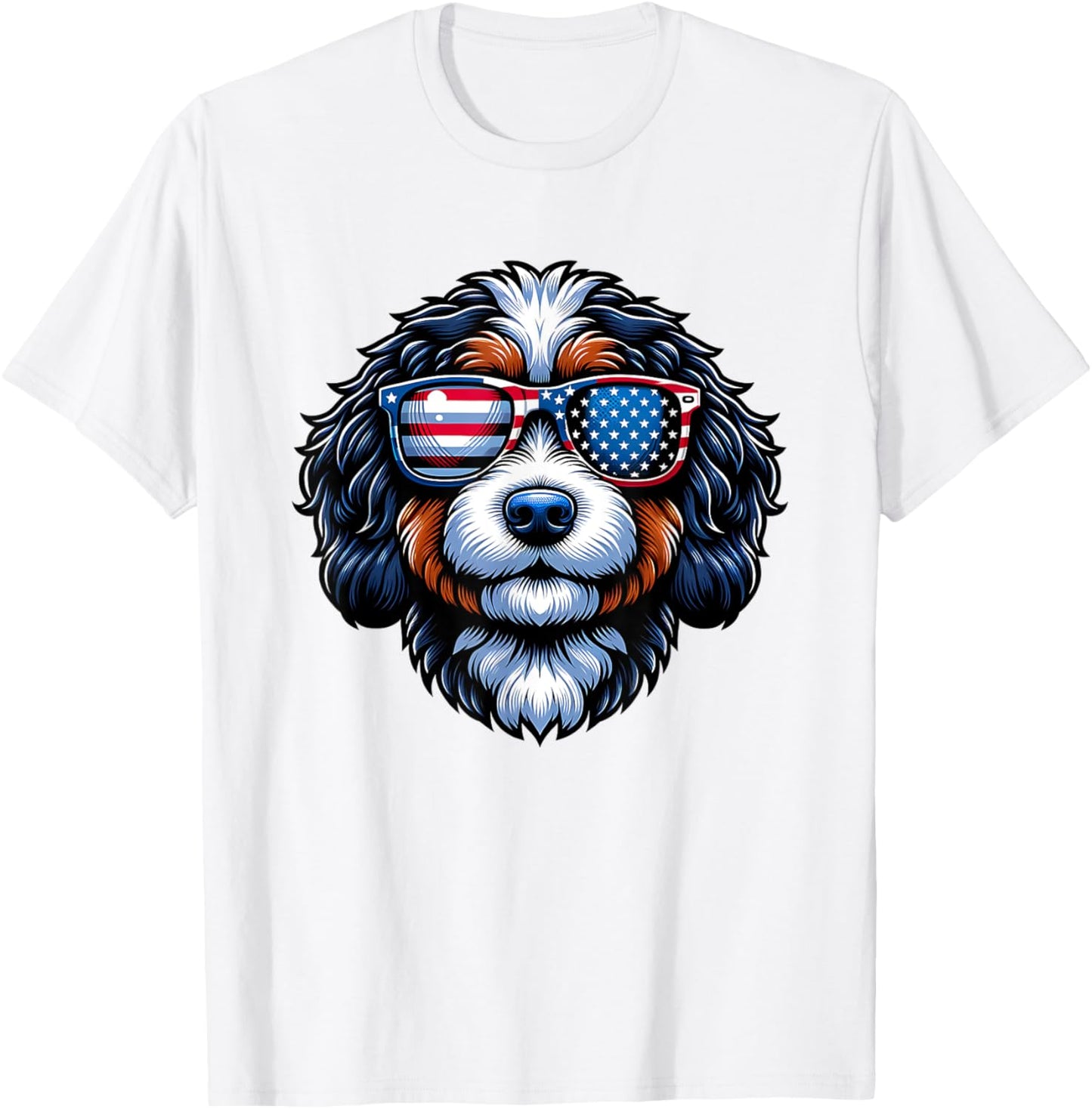 Patriotic Bernedoodle American Flag Sunglasses 4th of July T-Shirt