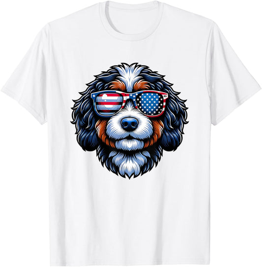 Patriotic Bernedoodle American Flag Sunglasses 4th of July T-Shirt