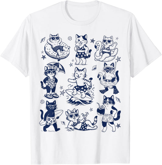 Vintage Cats Vacay Retro Aesthetic Summer Tee, Silly Cats T-Shirt
