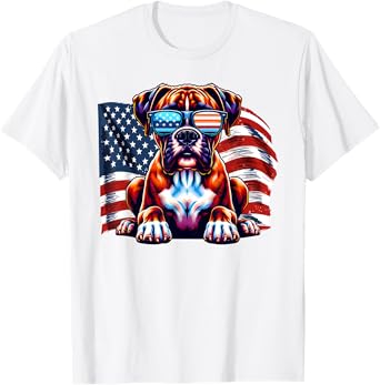 Boxer Lover American Flag Boxer Mom Dad Sunglasses Freedom T-Shirt