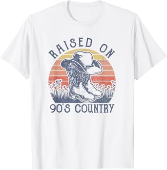 Vintage Western Raised On 90's Country Music Cowboy Hat T-Shirt
