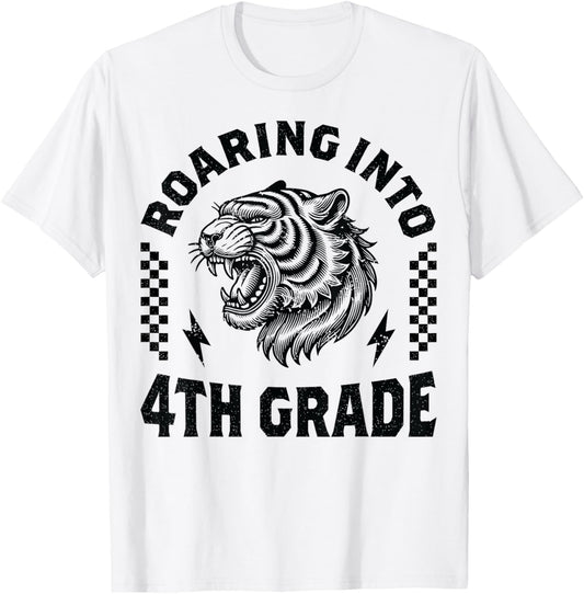 Roaring Into 4th Grade Tiger Back to School Boy Girl Funny T-Shirt