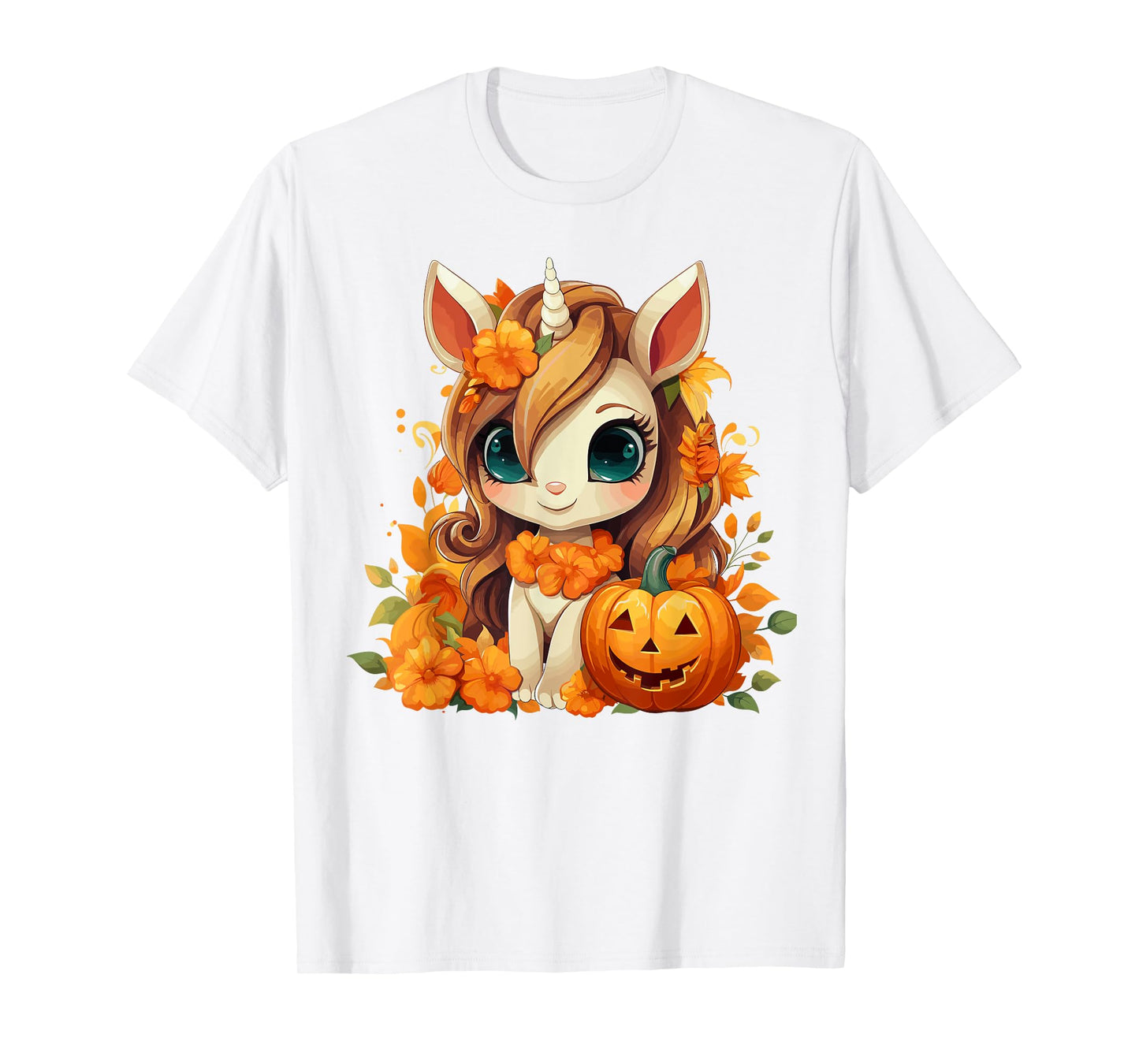 Cute Unicorn Pumpkin Girls Kids Halloween Thanksgiving T-Shirt