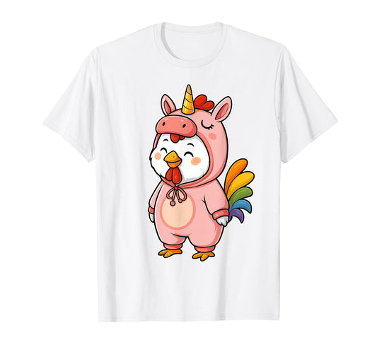 Kawaii Chicken In Unicorn Costume for Girls kids Chicken T-Shirt