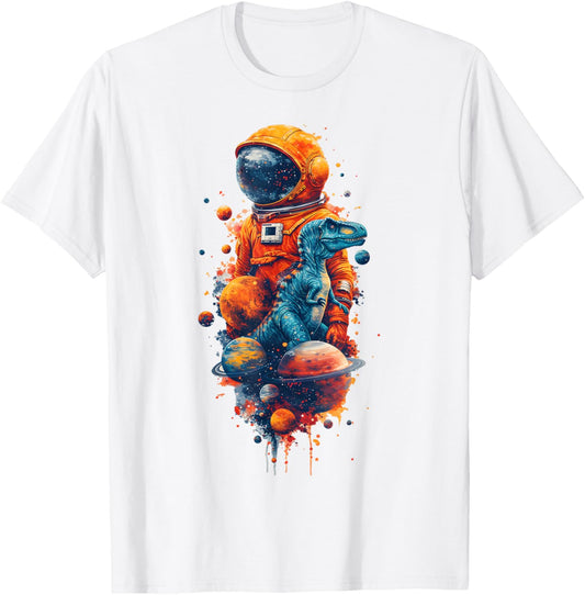 Funny Astronaut & T-Rex Lovers Retro Planets Dinosaur Space T-Shirt