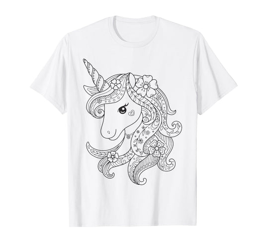 Cute unicorn to paint and color in for children T-Shirt