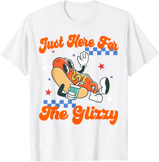 Retro Hot Dog I'm Just Here For The Glizzy Happy 4th of July T-Shirt